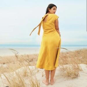 Universal Standard Louvre Bow Back Linen Dress in Golden Hour size S (14-16) NWT